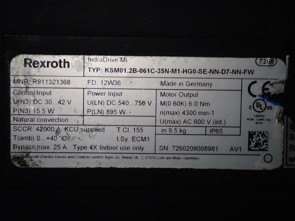 Rexroth Servo Motor - Ksm01.2b-061c-35n-m1-hg0-se-nn-d7-nn-fw