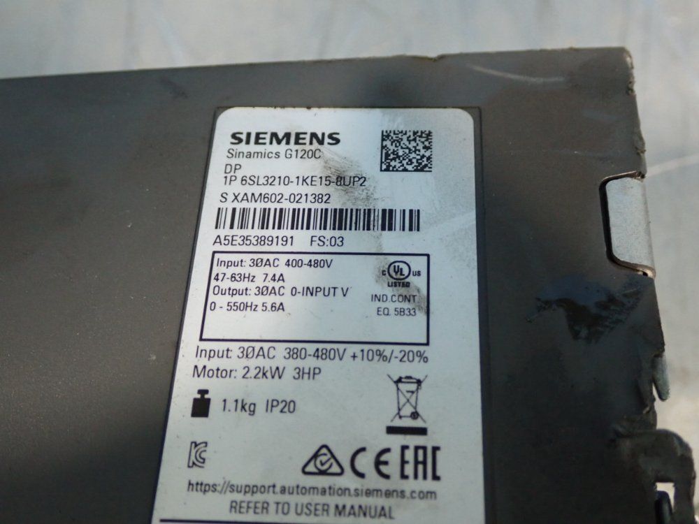 Siemens G120c Frequency Converter - 6sl3210-1ke15-3up2