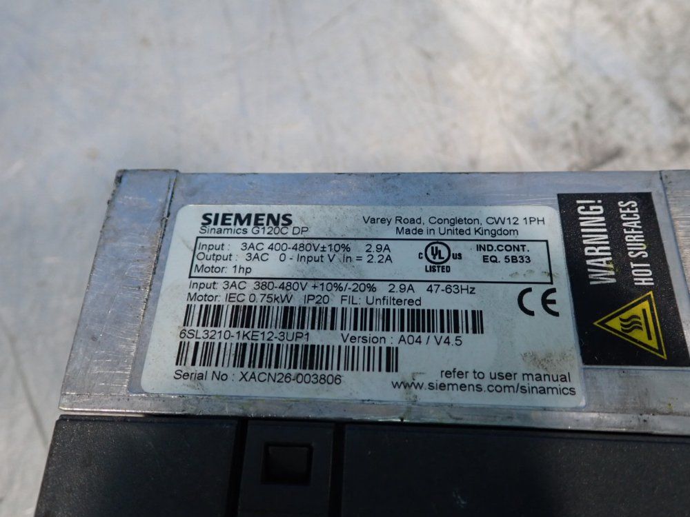 Siemens G120c Frequency Converter - 6sl3210-1ke12-3up1