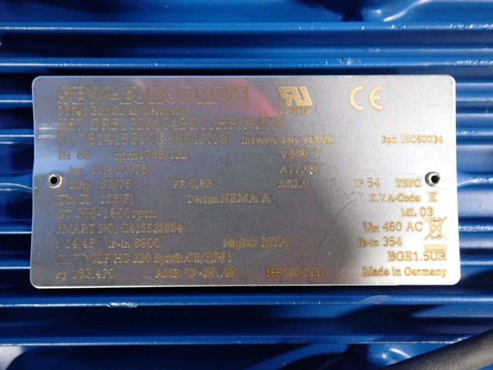 Sew-eurodrive 13.4 S3/75 Hp Gear Drive - K87drs132mc4be11hr/as7h