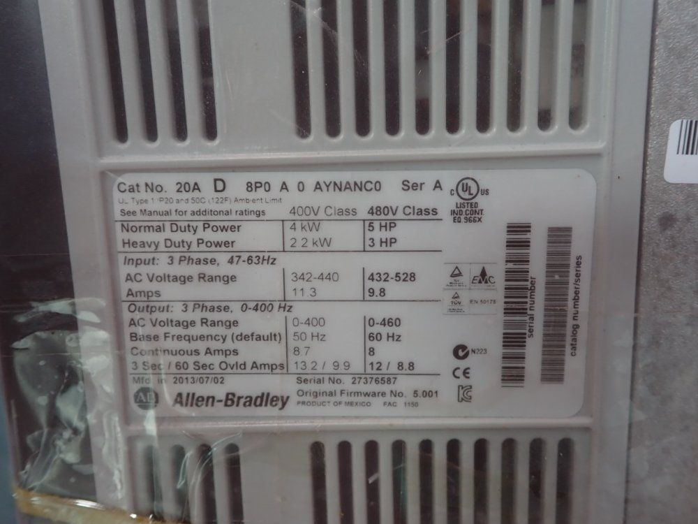 Allen Bradley Ac Drive - 20ad8p0a0aynanc0