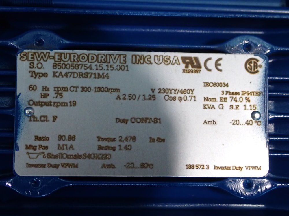 Sew Eurodrive .75 Kw Gear Drive - Ka47drs71m4