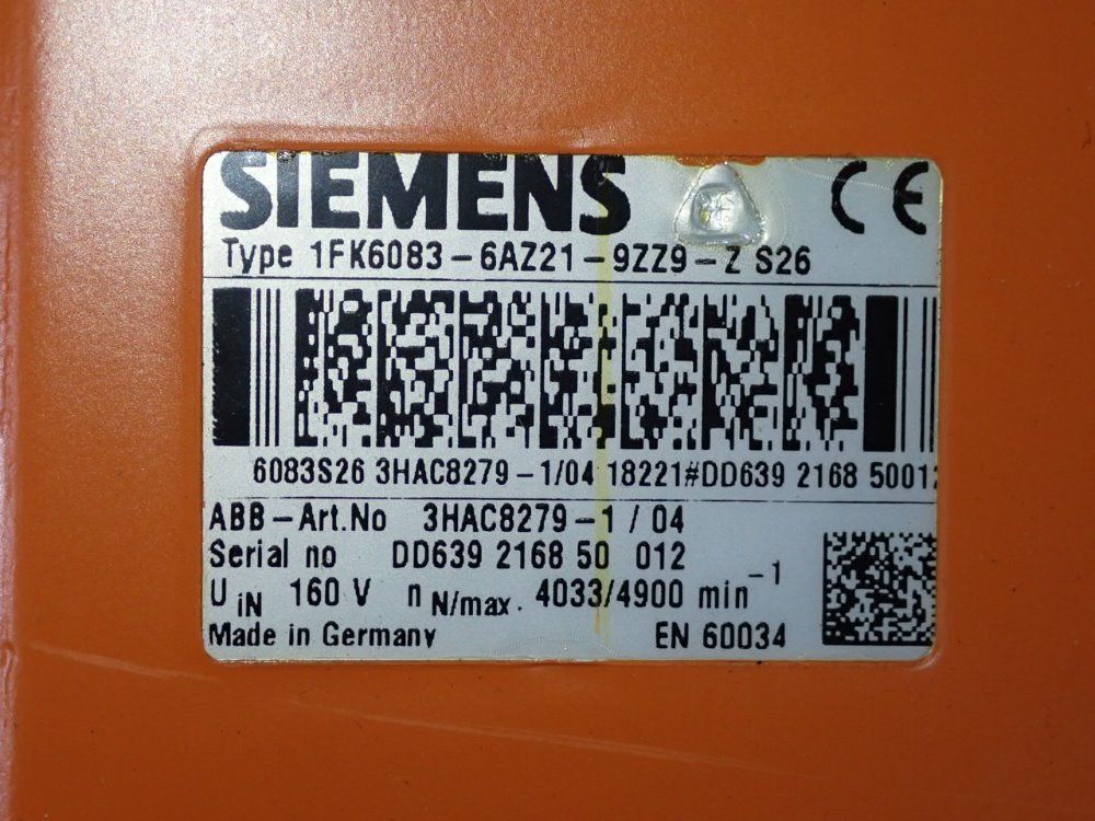 Siemens Servo Motor - 1fk6083-6az21-9zz9-z S26