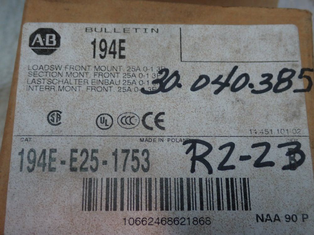 Allen Bradley Front Mount Load Switch - 194e-e25-1753