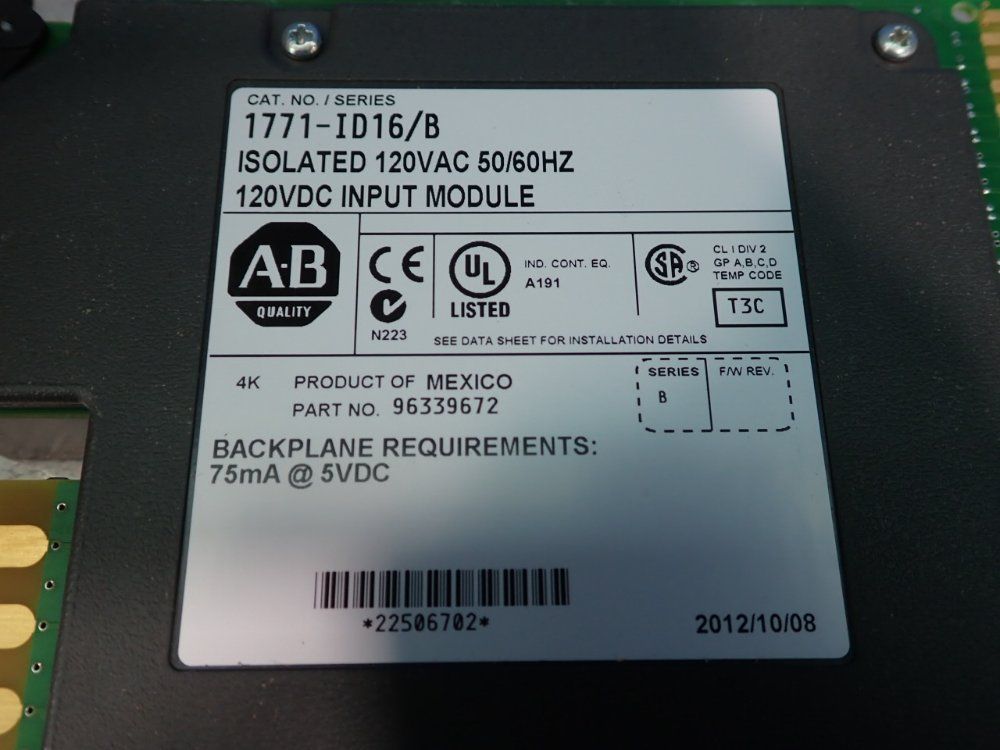 Allen Bradley Dc Input Module - 1771-id16/b