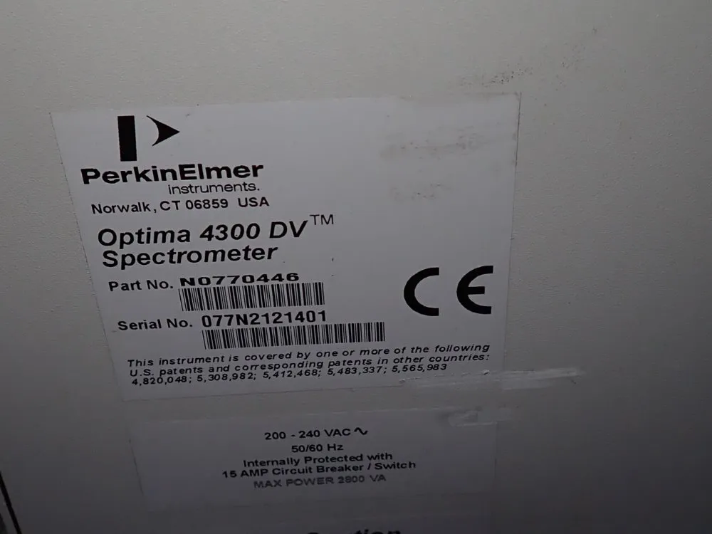 Perkin Elmer Optical Emission Spectrometer - Optima 4300 Dv