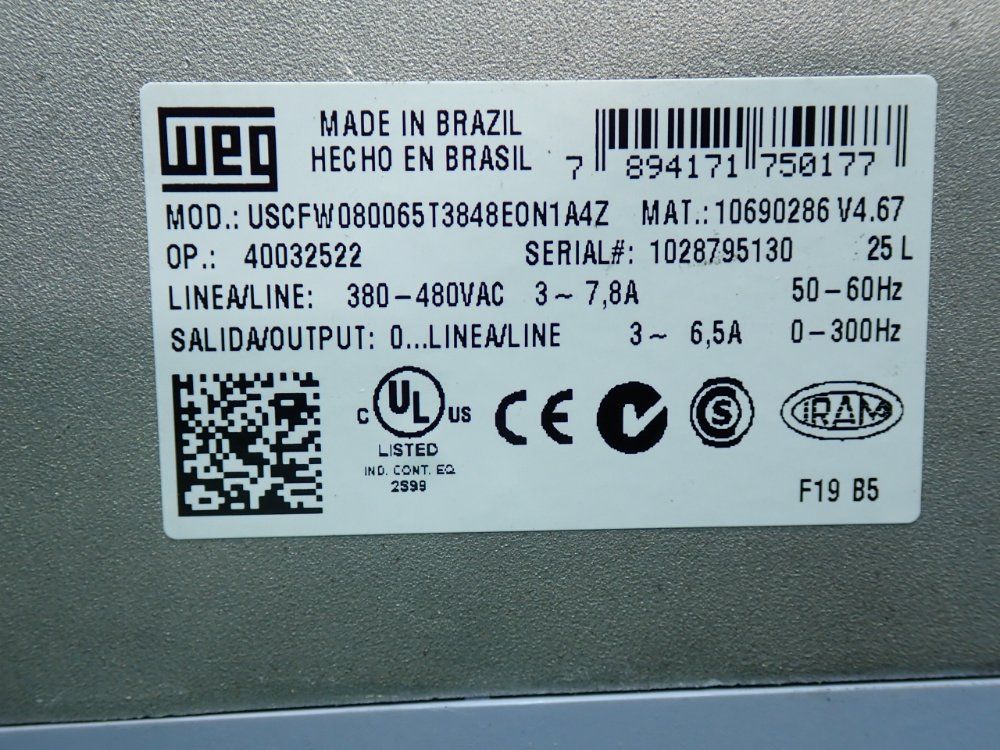 Weg Cfw 08 Plus Vector Inverter - Uscfw080065t3848eon1a4z