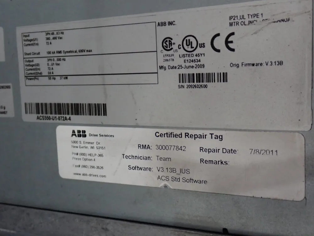Abb 50 Hp Variable Frequency Drive - Acs550-u1-072a-4