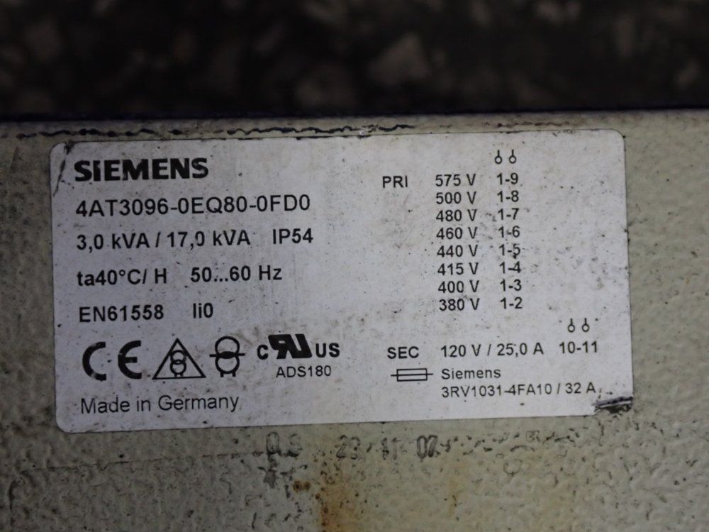 Siemens 3,0 Kva / 17,0 Kva Transformer - 4at3096-0eq80-0fd0