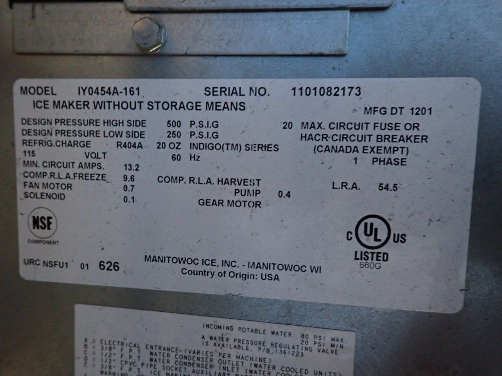 Manitowac Ice Machine - Iy0454a-161