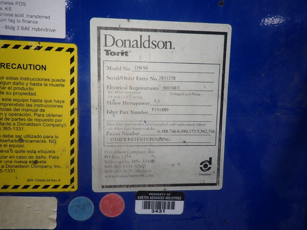 Donaldson Torit 7.5 Hp Dust Collector - Dws6