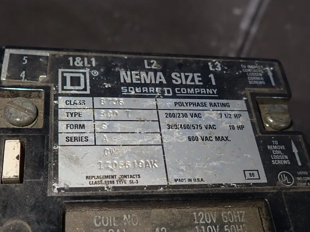 Square D Size 1 Motor Starter - Sc07