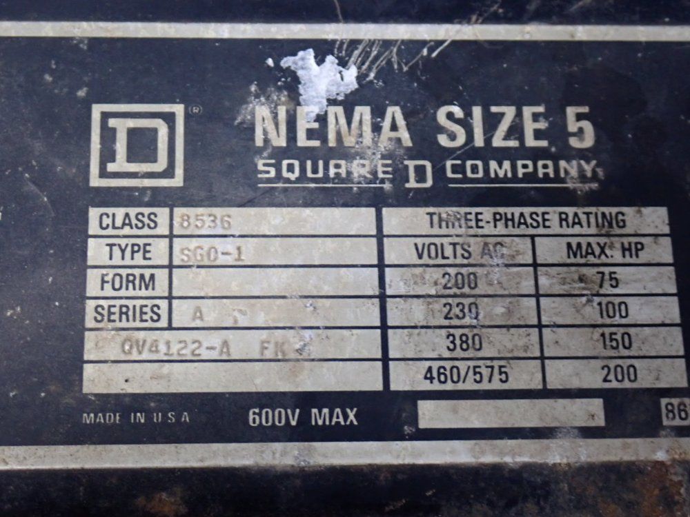 Square D 200 Hp Motor Starter - Sg01