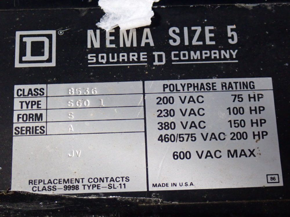 Square D 200 Hp Motor Starter - Sg01