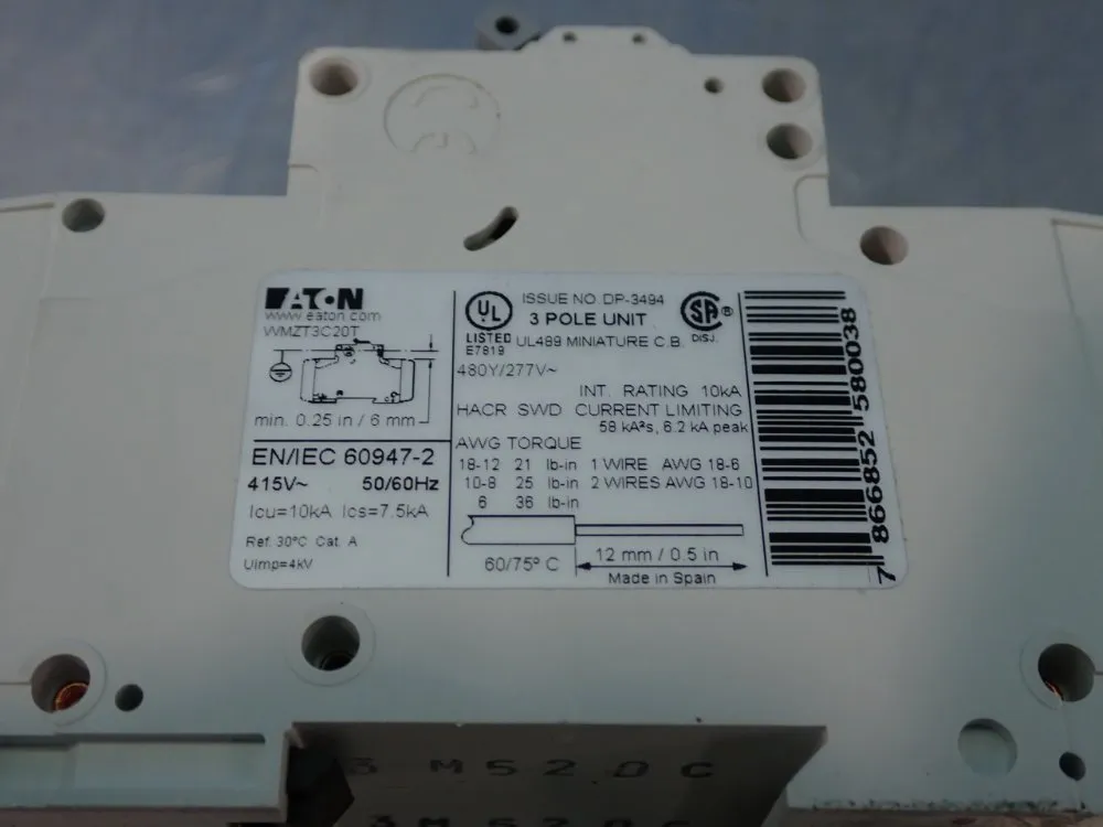 Eaton Miniature Circuit Breaker - Wmzt3c20t