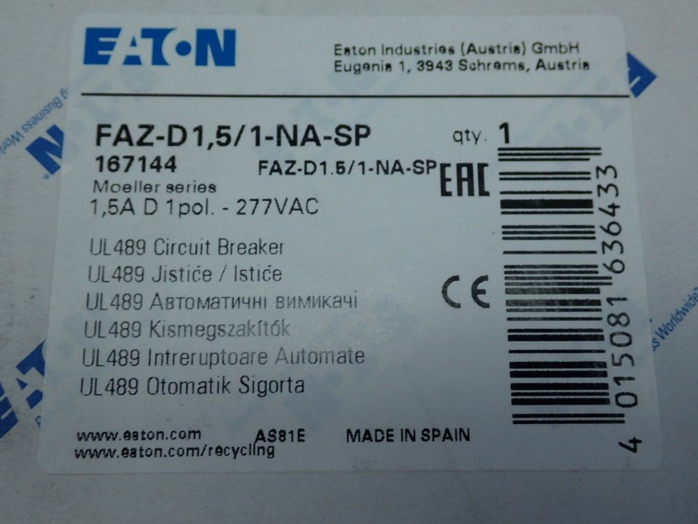 Eaton Circuit Breaker - Faz-d1,5/1-na-sp