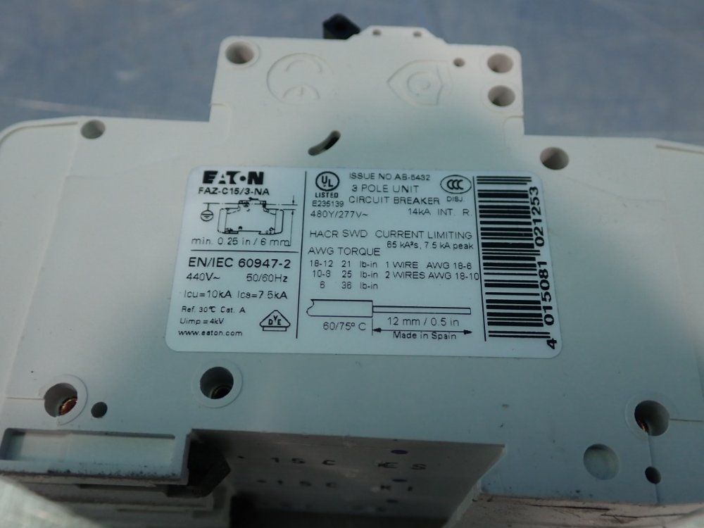Eaton Circuit Breaker - Faz-c15/3-na