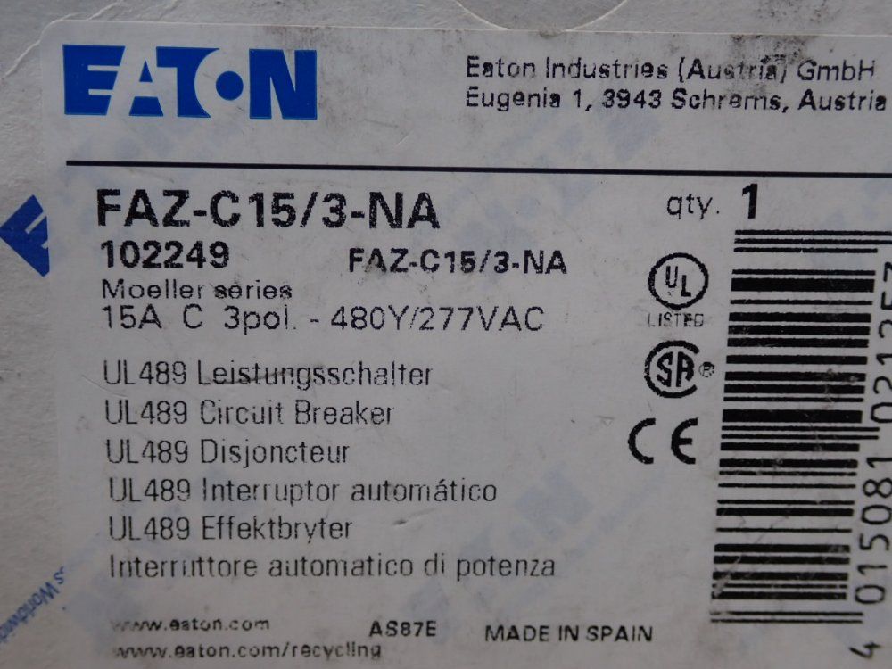 Eaton Circuit Breaker - Faz-c15/3-na