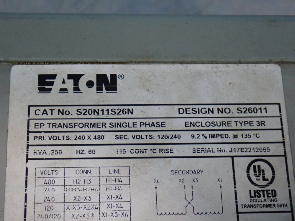 Eaton 0.25 Kva Transformer - S20n11s26n