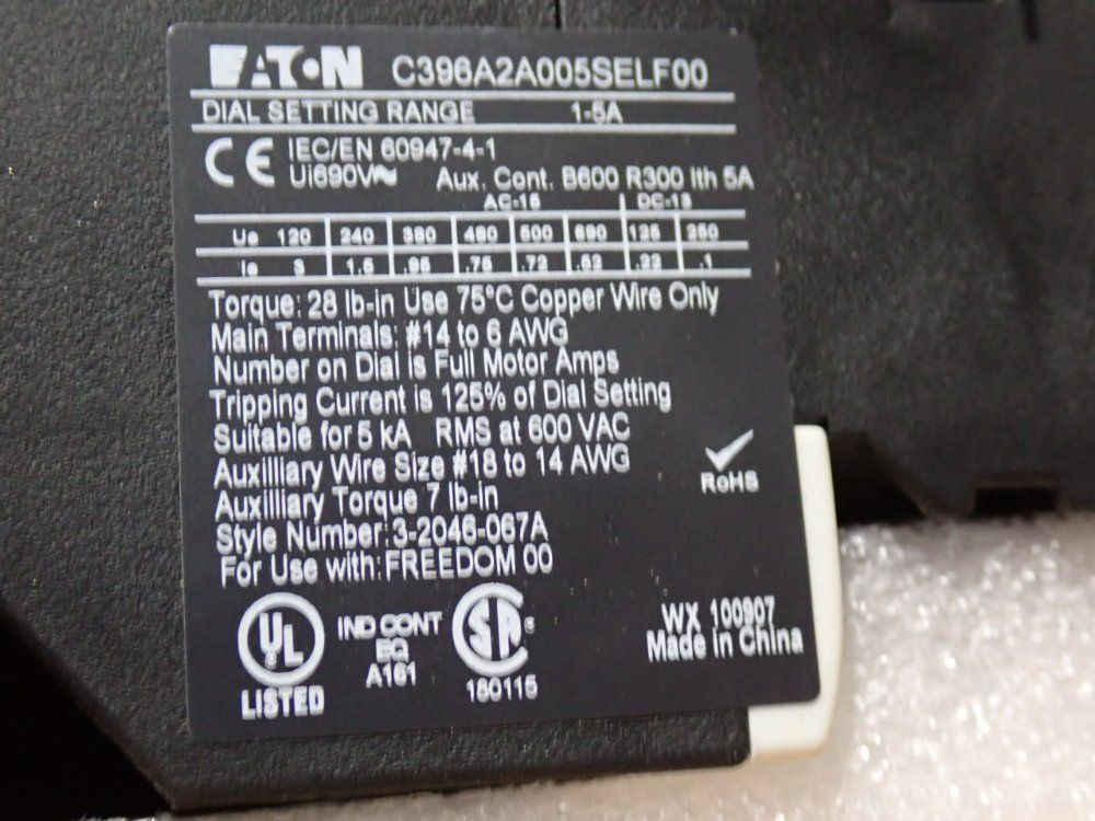 Eaton 1-5 Amp Overload Relay - C396a2a005self00