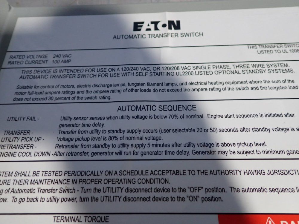 Eaton Automatic Transfer Switch - Egs100nsea