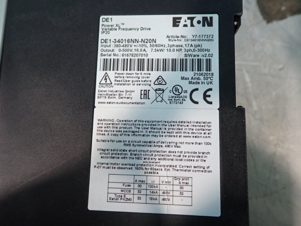 Eaton Variable Frequency Drive - De1-34016nn-n20n