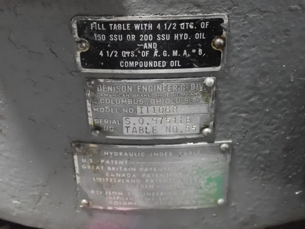 Denison Engineering 21" Hydraulic Index Table - It106r