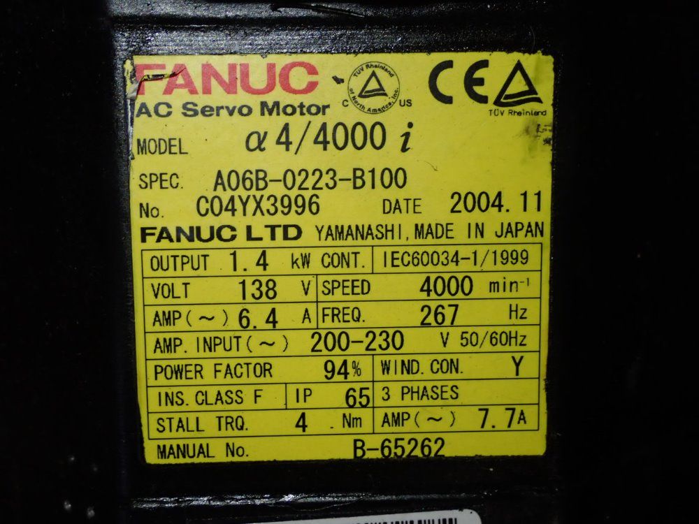 Fanuc 1.4 Kw Servo Motor - A06b-0223-b100