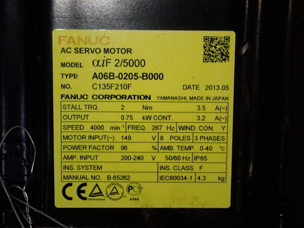 Fanuc 0.75 Kw Servo Motor - A06b-0205-b000