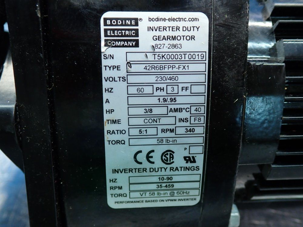 Bodine Electric Co. 3/8hp 42r-fx-series Inverter Duty Gearmotor - 42r6bfpp-fx1