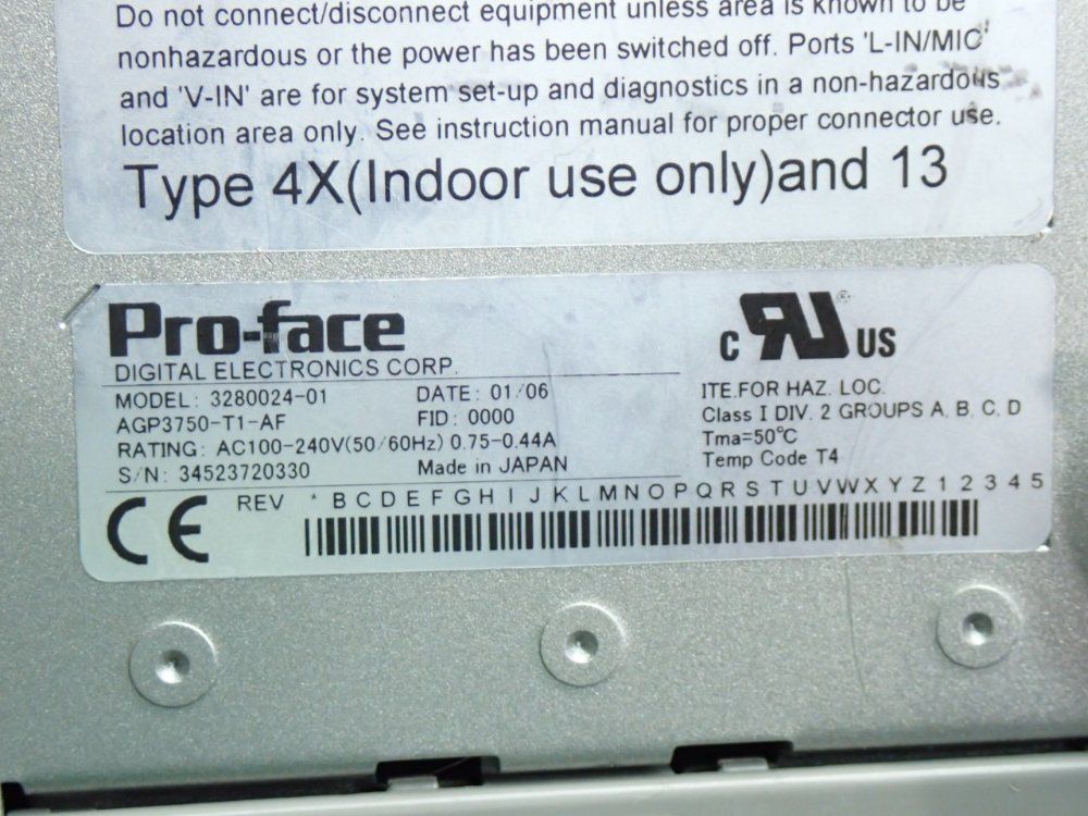 Proface 15" Tft Color Lcd Display 3700-series Operator Interface - Agp3750-t1-af