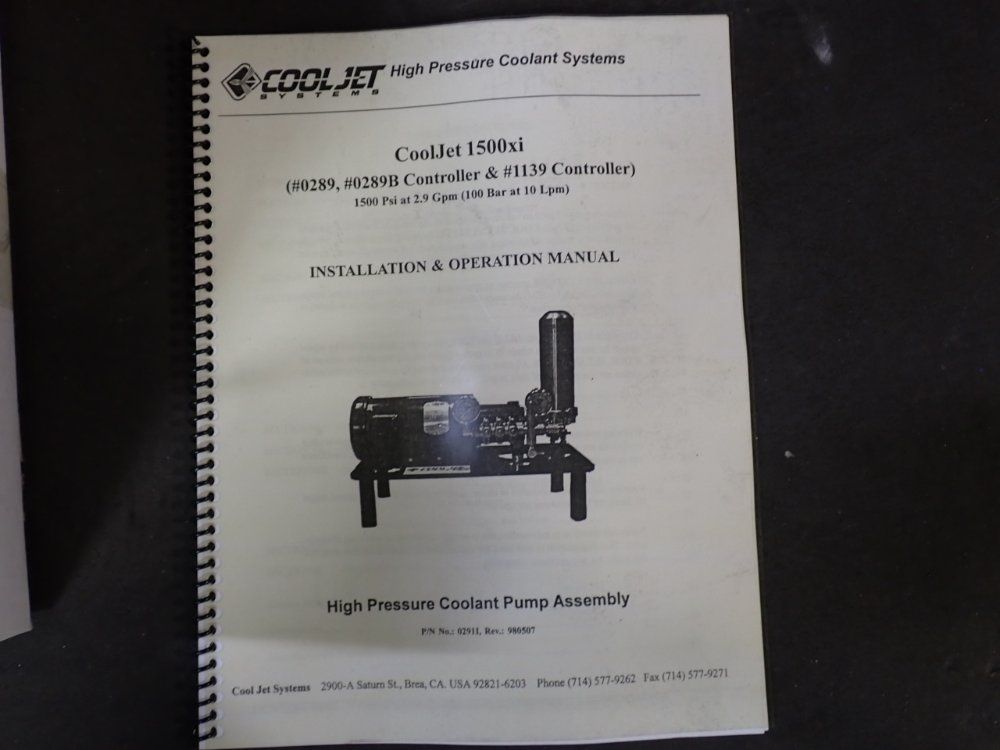 Cool Jet Systems 3hp High Pressure Coolant Pump Assembly - 1500xi
