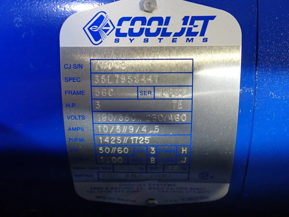 Cool Jet Systems 3hp High Pressure Coolant Pump Assembly - 1500xi