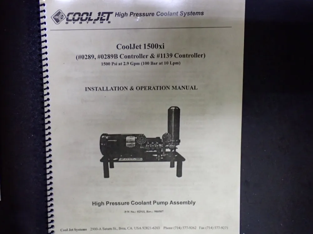Cool Jet Systems 3hp High Pressure Coolant Pump Assembly - 1500xi