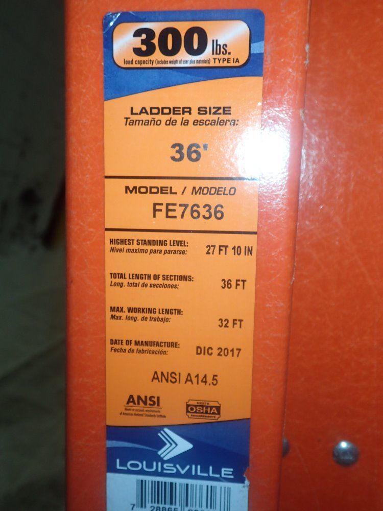 Lousville 300lbs/36 Steps Extension Ladder - Fe7636