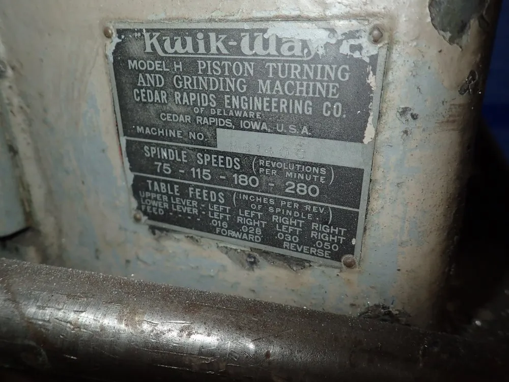 Kwik-way Piston Turning And Grinding Machine