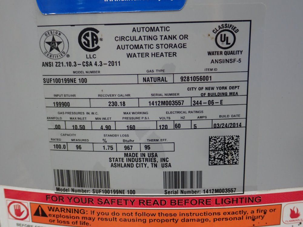 State Industries Natural Gas Water Heater