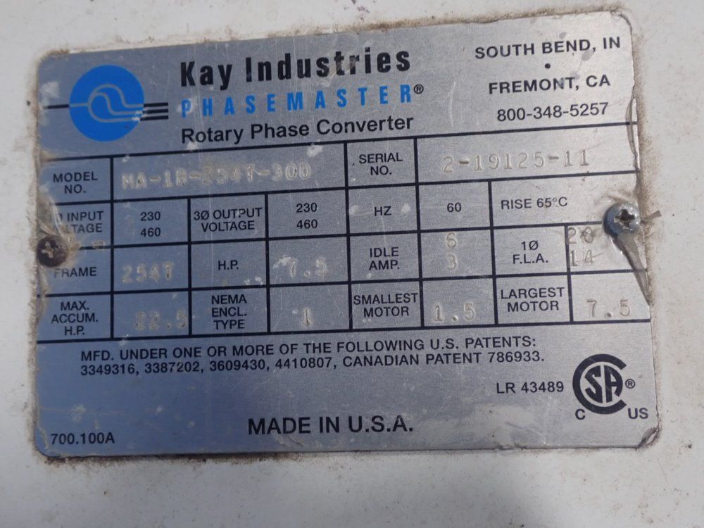 Kay Industries Phase Converter