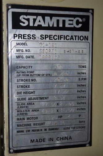 Stamtec 160 Ton Gap Press - G1-160