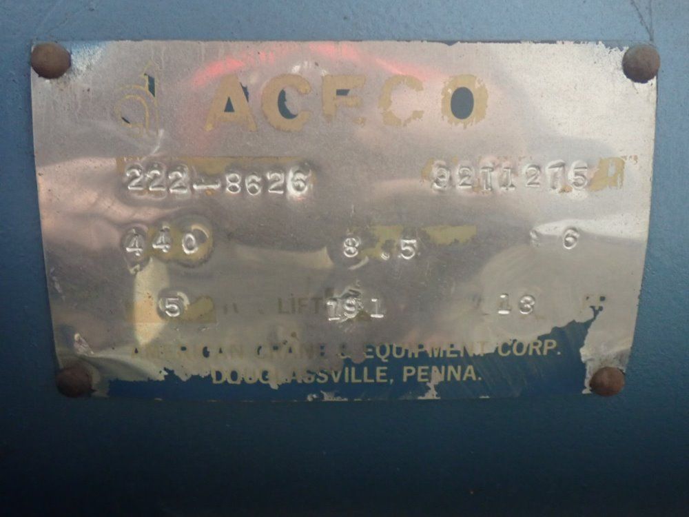 Munck/aceco 5 Ton 222-8626 Cable Hoist - 222-8626