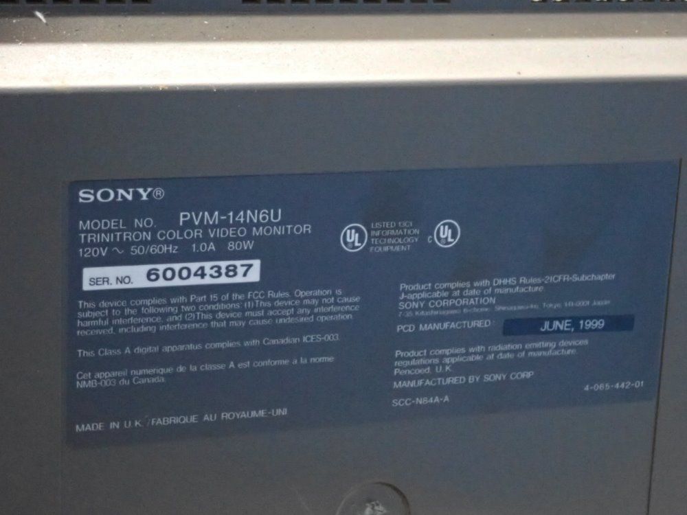 Sony Trinitron Color Video Monitor - Pvm-14n6u
