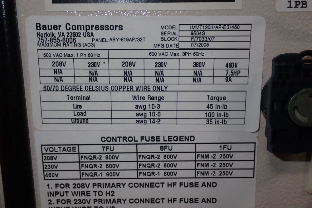 Bauer Compressors 7.5 Hp Imv7120ii/ap-e3/460 Air Compressor - Imv7120ii/ap-e3/460