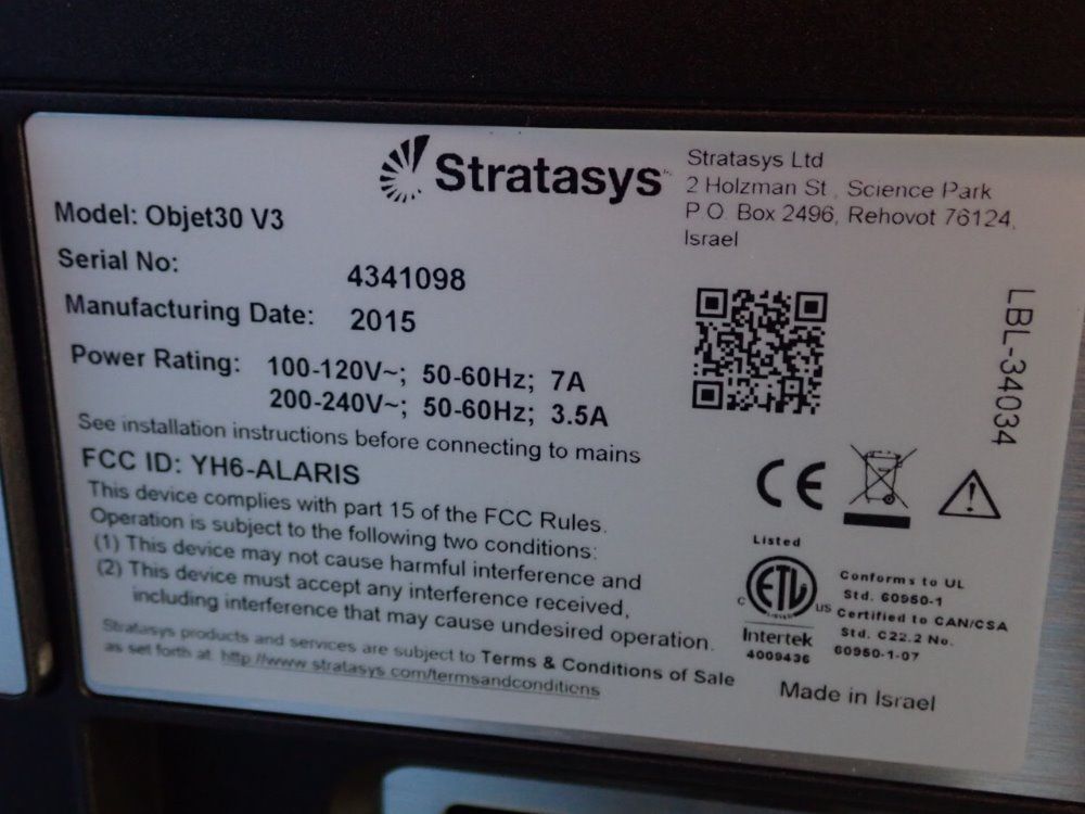 Stratasys Stratasys Objet30 Prime V3 3d Printer