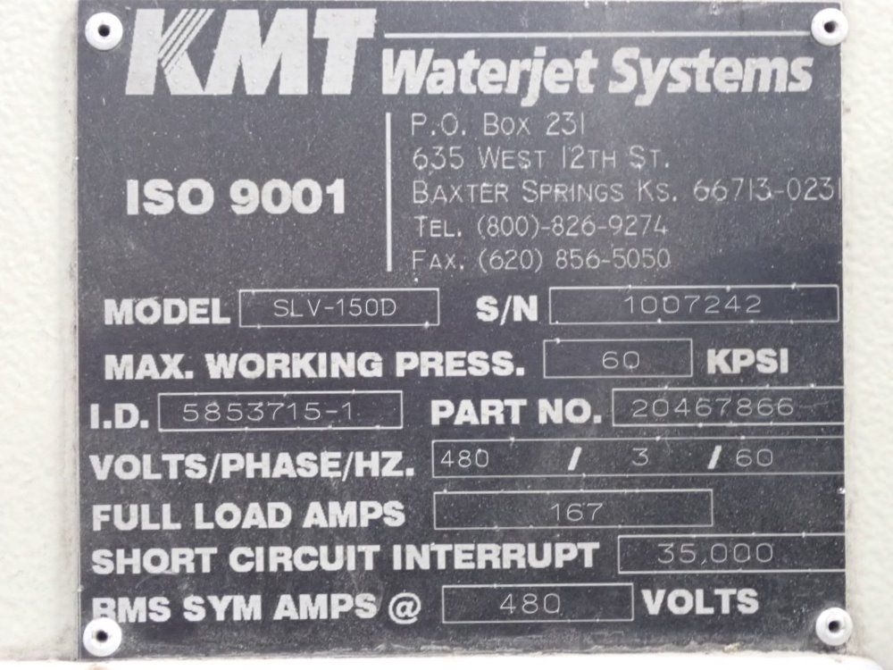 Kmt 60kpsi Max Continuous Pressure Waterjet Intensifier - Slv-150d Plus