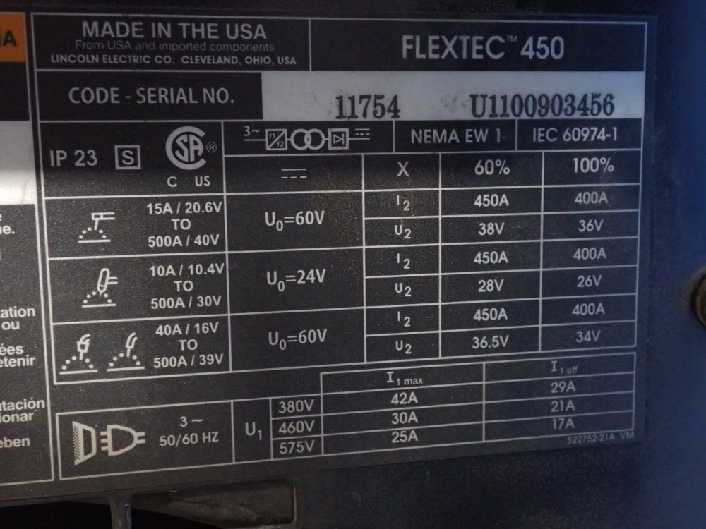 Lincoln Electric 450a @ 28v 60% Welder - Flextec 450