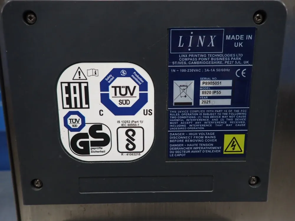 Linx .07"-.78" Character Height, 5 Lines, 484fpm 2-line High Speed Continuous Inkjet Printer - 8920 Ip55