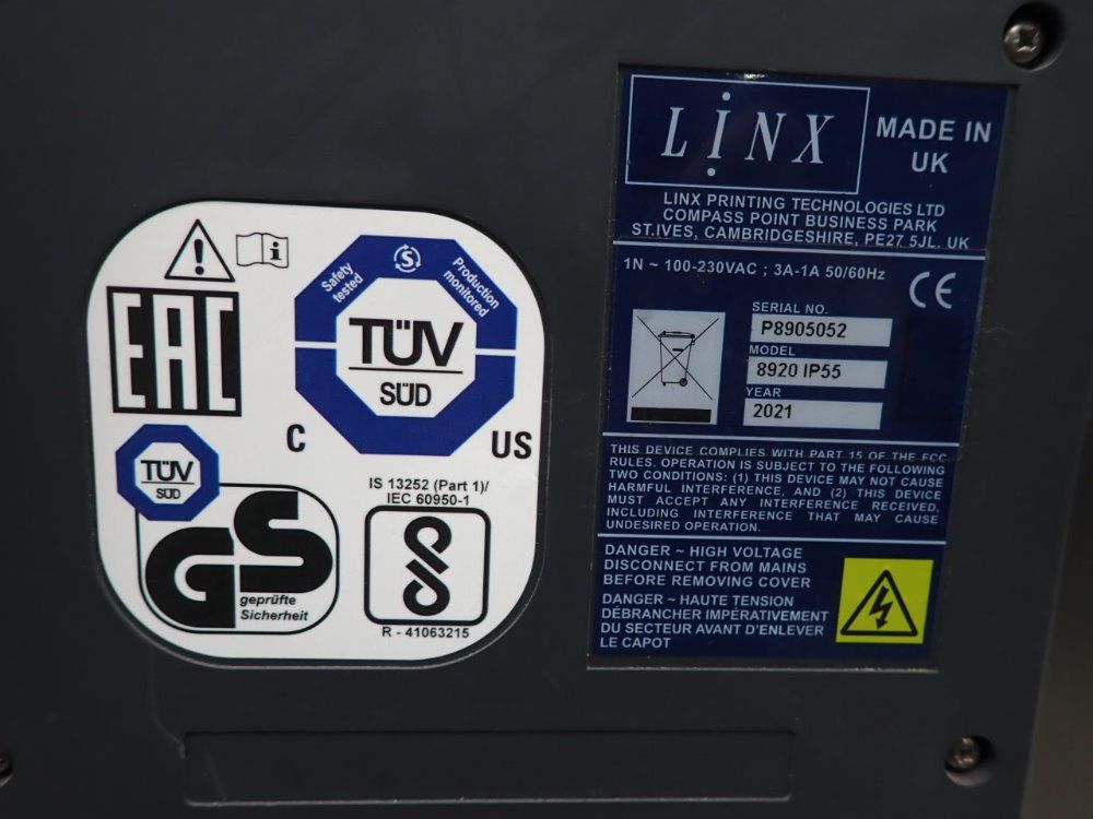 Linx .07"-.78" Character Height, 5 Lines, 484fpm 2-line High Speed Continuous Inkjet Printer - 8920 Ip55