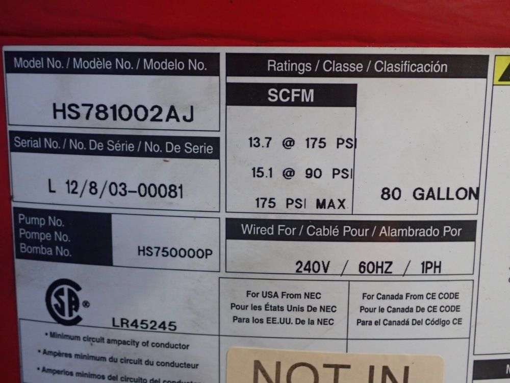 Husky 7 Hp Air Compressor - Hs7 81002 Aj