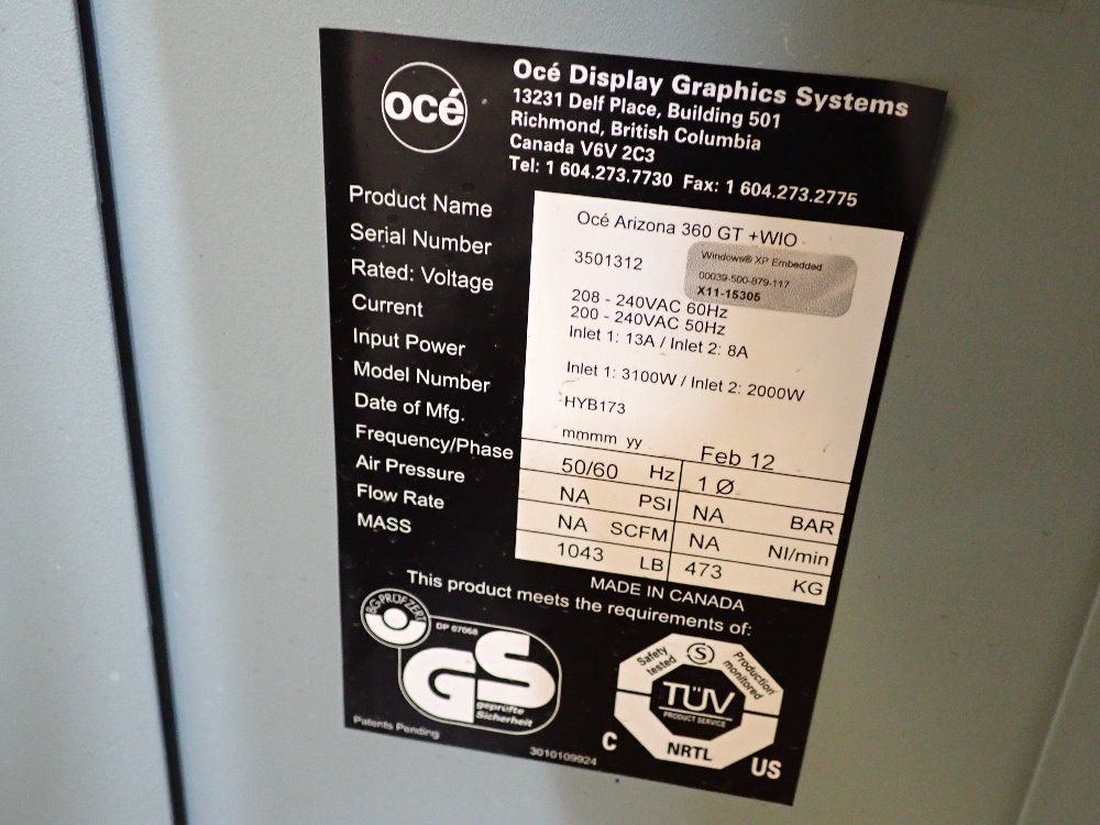 Oce 4' X 8' Flatbed Printer - Arizona 360 Gt