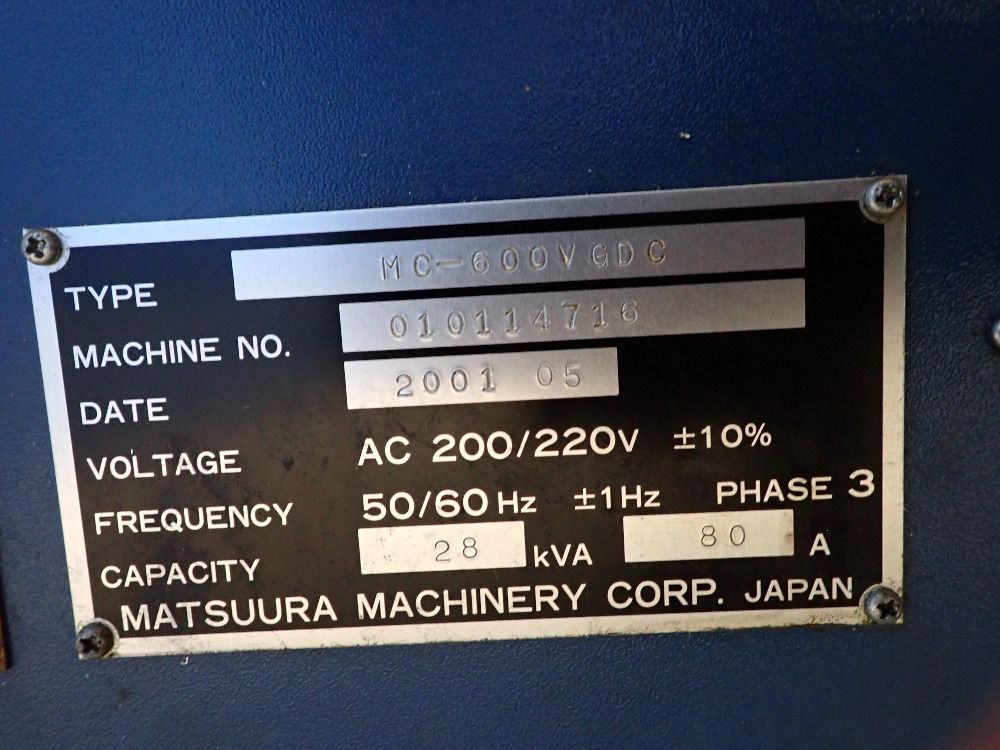 Matsuura 80a Cnc Vertical Machining Center - Mc-600vgdc